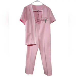 Vintage Pink Two-Piece Lounge Set – Women’s Size 12 Short Sleeve Jacket & Pants